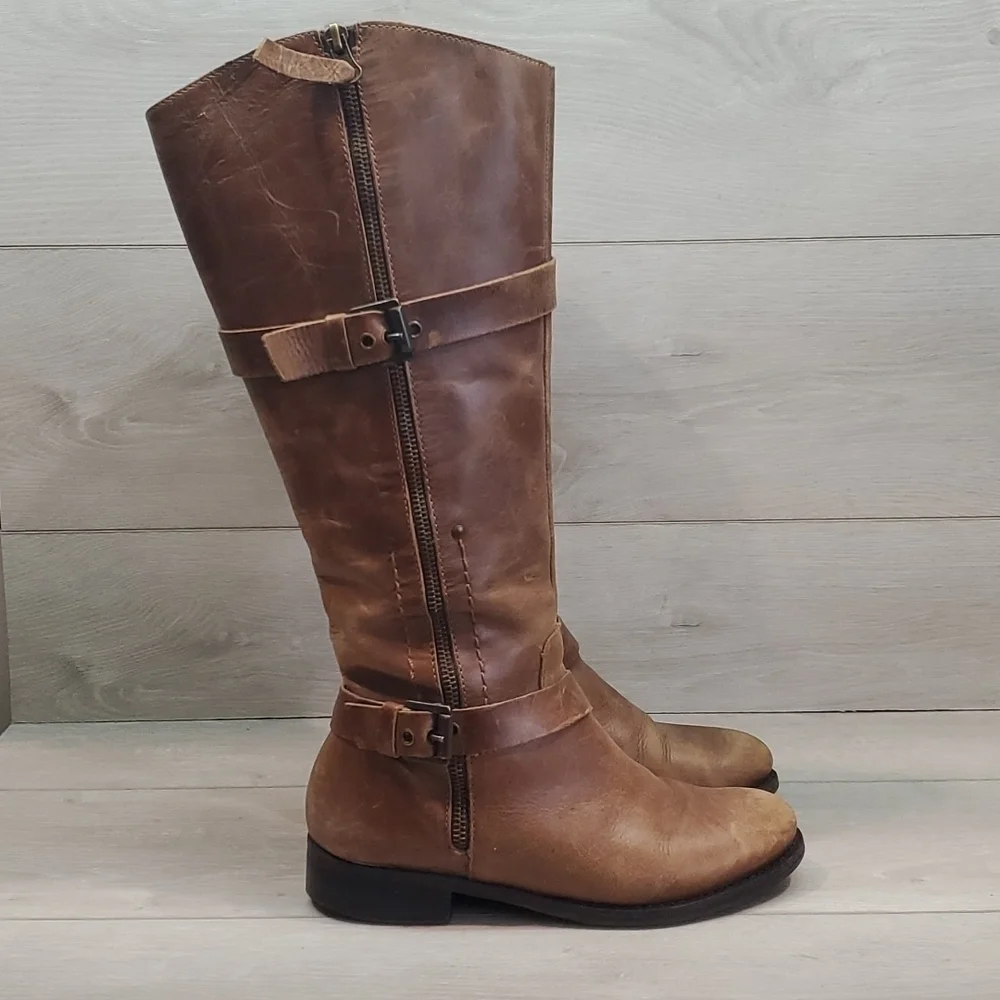 Matisse Womens Militia Moto Tall Distressed Leather Comfort Booties shoes sz 6